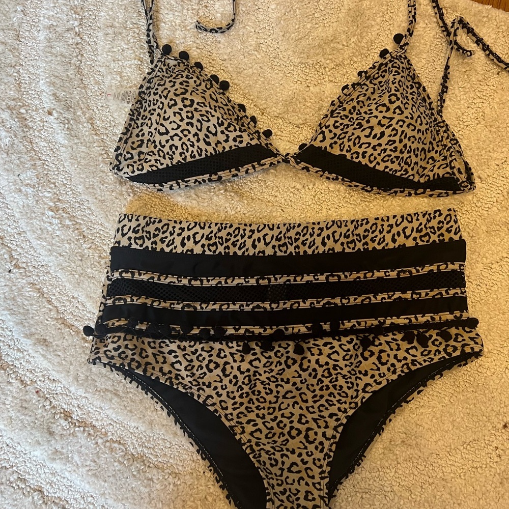 Leopard Print Bikini with Black Accents